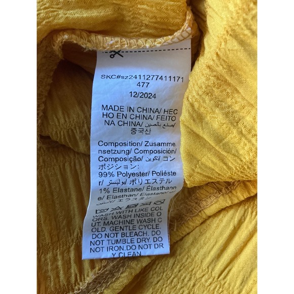 Shein Curve Yellow Smocked TunicTop 1XL Crochet LaceTassel V-Neck Flutter Sleeve - Picture 9 of 9